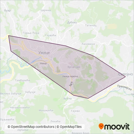 Užice Prevoz coverage area map