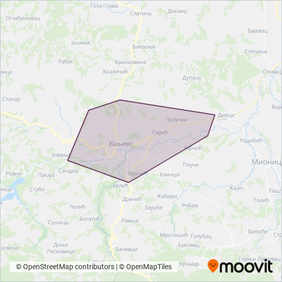 Lasta Valjevo mapa pokrivenosti