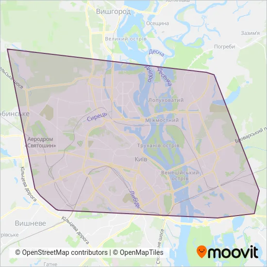 KP Kyivpastrans (Tram) coverage area map