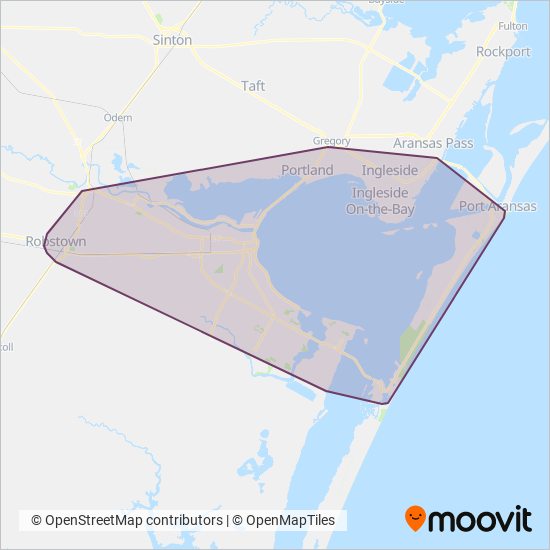 Mapa del área de cobertura de Corpus Christi Regional Transportation Authority