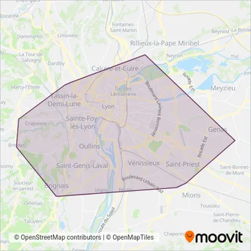 TCL - Bus service renforcé coverage area map