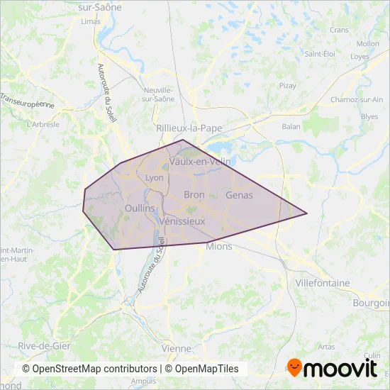 Mapa del área de cobertura de TCL - Bus service renforcé