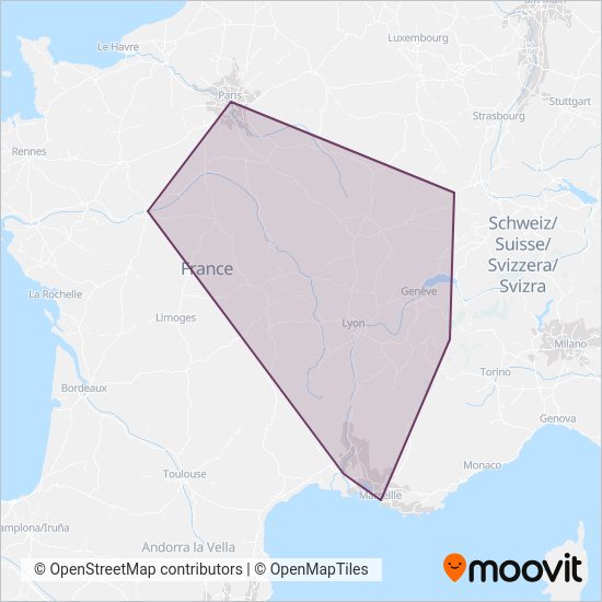 Carte de la zone de couverture de SNCF VOYAGEURS