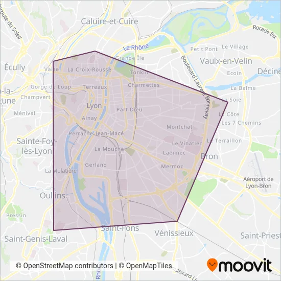 Mapa del área de cobertura de TCL (Metro)