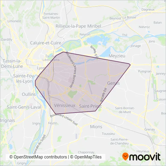 Carte de la zone de couverture de TCL (Tram)