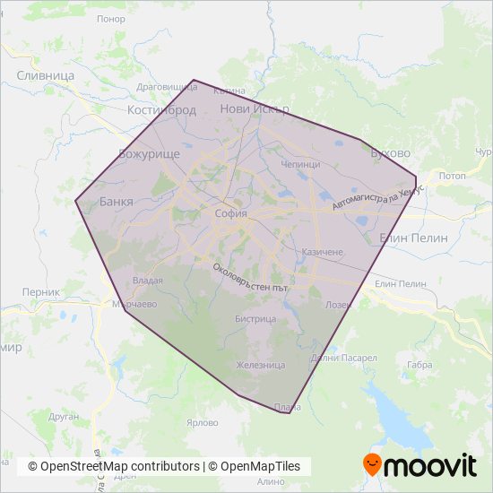 Карта на района на покритие на СТОЛИЧЕН  АВТОТРАНСПОРТ