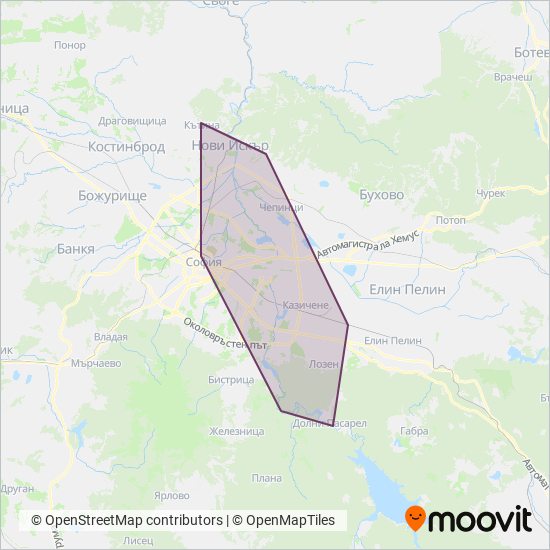 СТОЛИЧЕН ЕЛЕКТРОТРАНСПОРТ coverage area map
