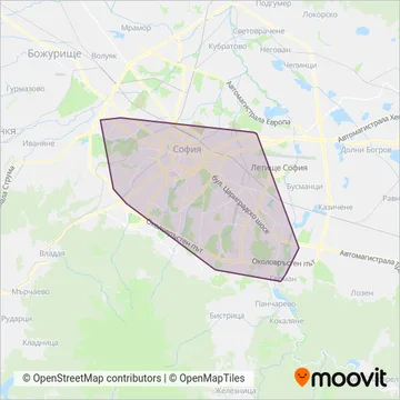 СТОЛИЧЕН ЕЛЕКТРОТРАНСПОРТ (Cable Car) coverage area map