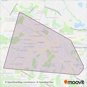 Карта на района на покритие на СТОЛИЧЕН ЕЛЕКТРОТРАНСПОРТ (Трамвай)