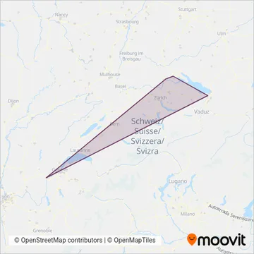 Carte de la zone de couverture de Interimsfahrplan / Horaire interimaire / Orario ad interim