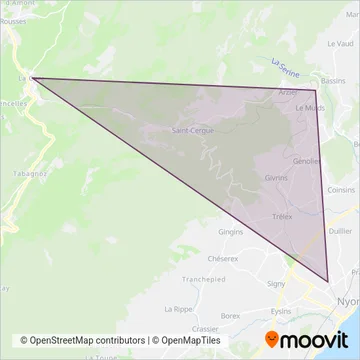 Carte de la zone de couverture de Nyon-St-Cergue-Morez