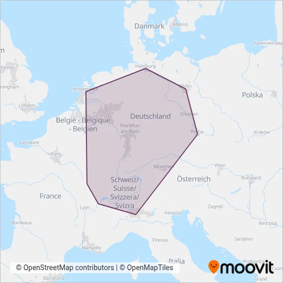 Schweizerische Bundesbahnen SBB (Rail) coverage area map