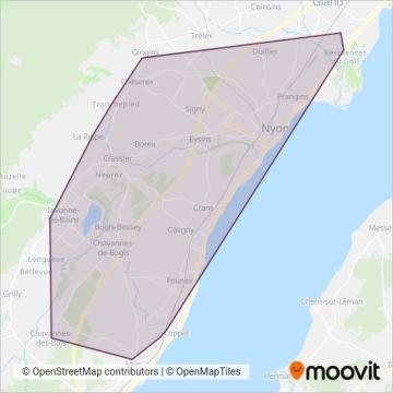 Transports Publics de la Région Nyonnaise coverage area map