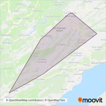 Transports Publics Neuchâtelois SA (tc) coverage area map