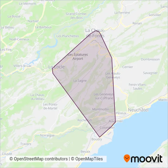 Transports Publics Neuchâtelois SA (tc) coverage area map