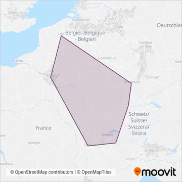 Carte de la zone de couverture de Société Nationale des Chemins de fer Français
