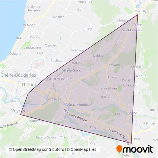 Transports Publics de l'agglomération d'Annemasse coverage area map