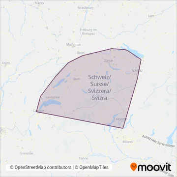 Carte de la zone de couverture de SBB Infrastruktur AG Bahnersatz