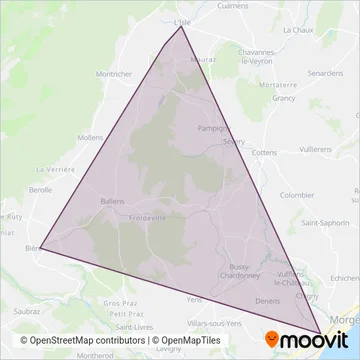 Carte de la zone de couverture de Transports de la région Morges-Bière-Cossonay