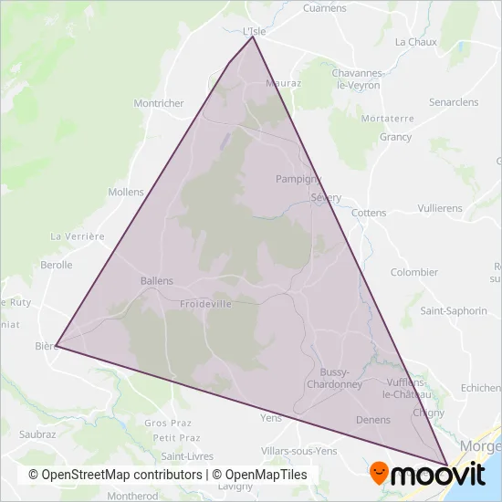 Transports de la région Morges-Bière-Cossonay coverage area map