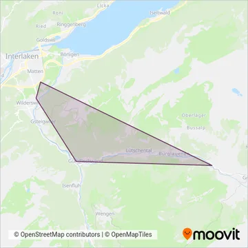 Carte de la zone de couverture de Berner Oberland-Bahnen