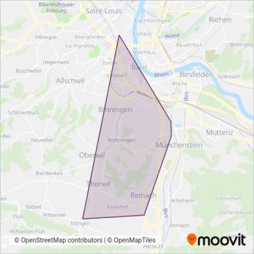 Baselland Transport (Tram) coverage area map