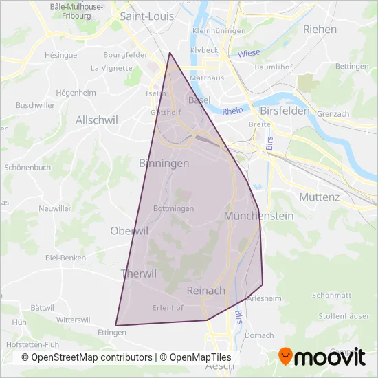 Baselland Transport (Tram) coverage area map