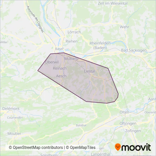 Baselland Transport (Bus) coverage area map