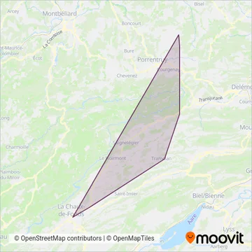 Carte de la zone de couverture de Chemins de fer du Jura