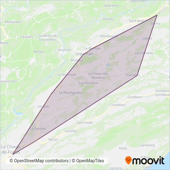 Chemins de fer du Jura (Rail) coverage area map