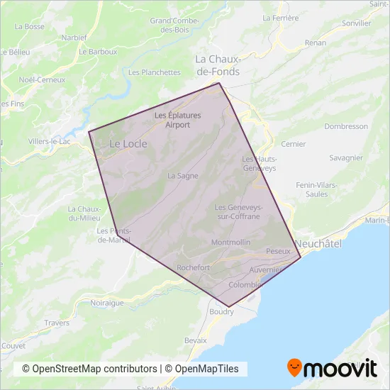 Transports Publics Neuchâtelois SA (cmn) coverage area map