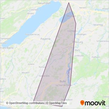 Transports publics fribourgeois (Rail) coverage area map