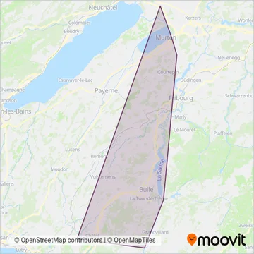 Transports publics fribourgeois (Rail) coverage area map