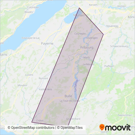 Transports publics fribourgeois (Bahn) Verbundsgebiet