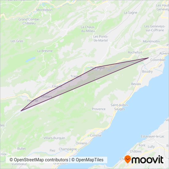 Carte de la zone de couverture de Transports Publics Neuchâtelois SA (rvt)