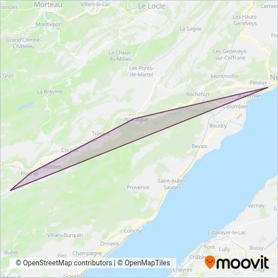 Transports Publics Neuchâtelois SA (rvt) coverage area map
