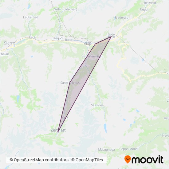 Matterhorn Gotthard Bahn (bvz) coverage area map