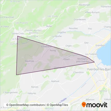Carte de la zone de couverture de Transports Vallée de Joux-Yverdon-Ste-Croix (Train)
