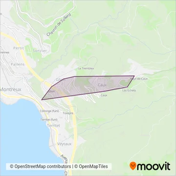 Carte de la zone de couverture de Montreux-Vevey-Riviera (mtgn) - Bus