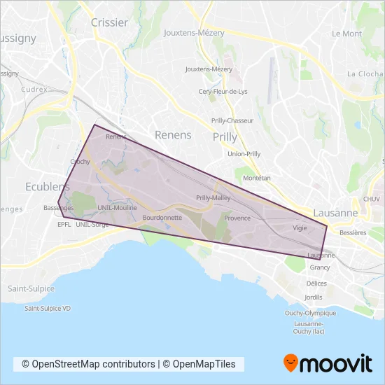 Transports Publics de la Région Lausannoise sa (Subway) coverage area map