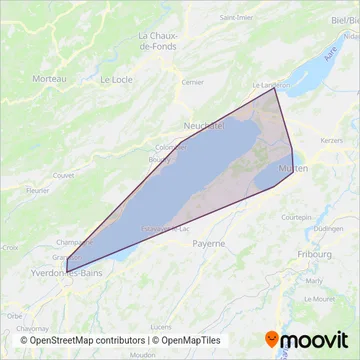 Carte de la zone de couverture de Lacs de Neuchâtel et Morat