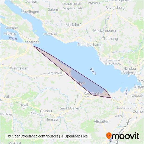 Carte de la zone de couverture de Schweizerische Bodensee-Schifffahrt AG