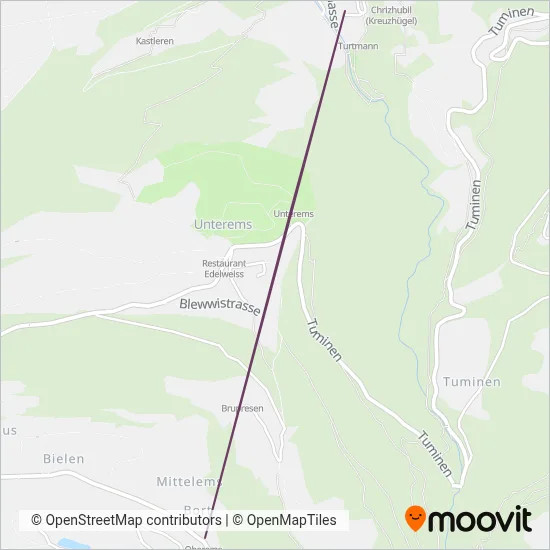 Turtmann-Unterems-Oberems (Cable Car) coverage area map