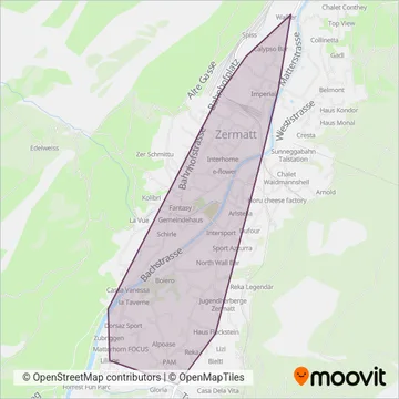 Carte de la zone de couverture de Elektrobus Zermatt