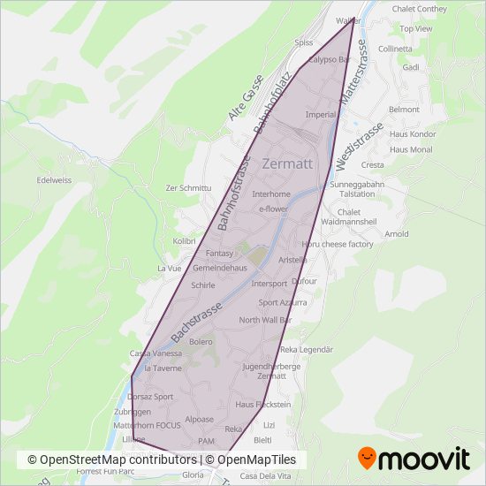 Elektrobus Zermatt coverage area map