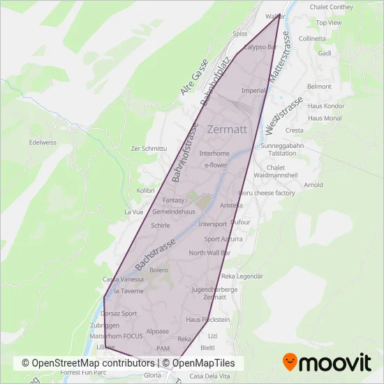 Elektrobus Zermatt coverage area map
