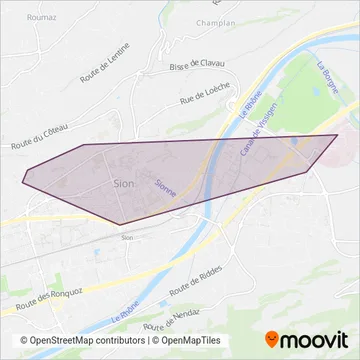 Carte de la zone de couverture de PostAuto AG (Bus Commune Sion)