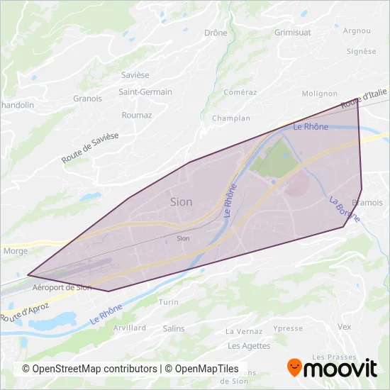 PostAuto AG (Bus Commune Sion) coverage area map