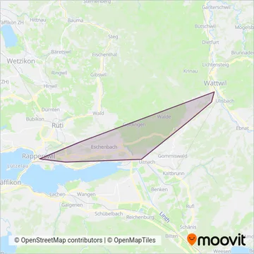 Carte de la zone de couverture de Busbetrieb Rapperswil-Eschenbach-Rüti ZH