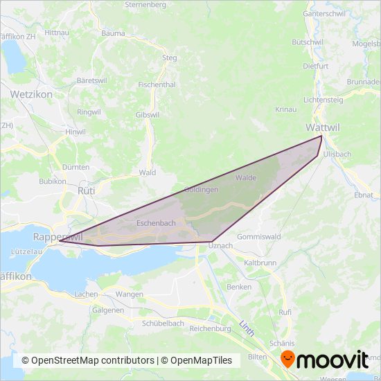 Busbetrieb Rapperswil-Eschenbach-Rüti ZH coverage area map